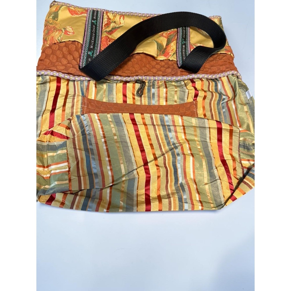 Mackenzie-Childs Large Fabric Tote Floral Print Quilted Brown Carryall Bag Rare - Picture 7 of 16